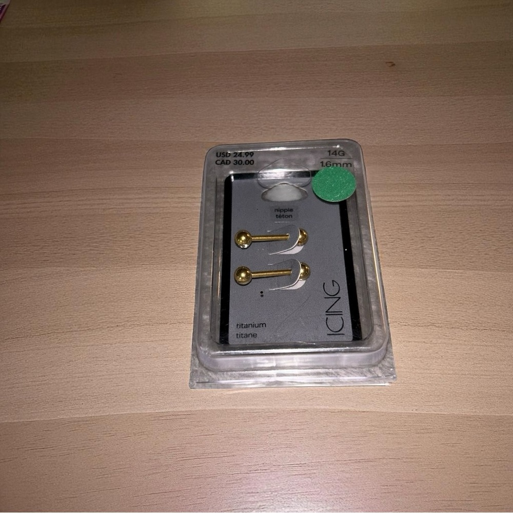 Gold Titanium Nipple Barbells – 14G 16mm (Set of 2)